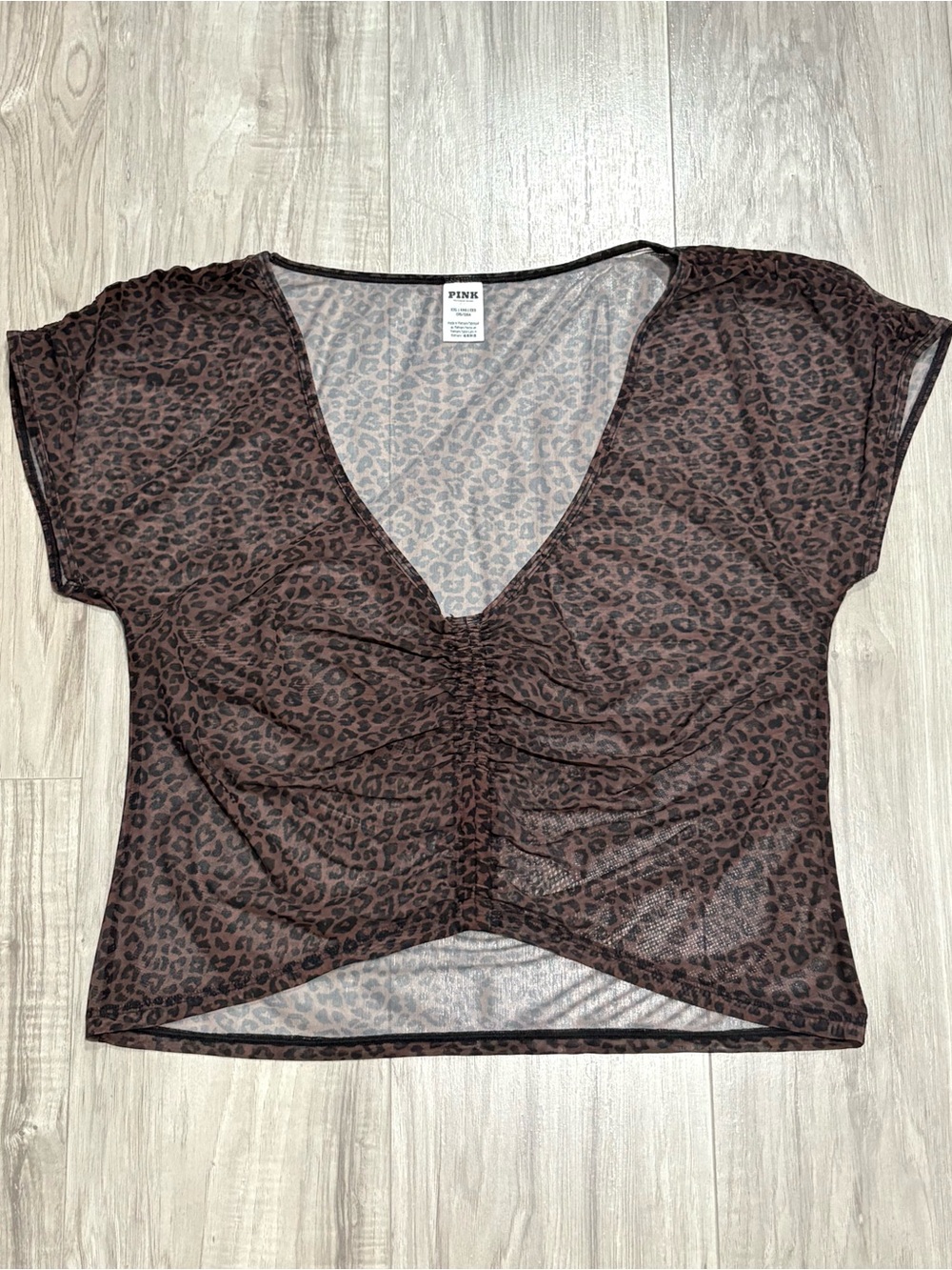 Y2K Victoria's Secret PINK Leopard Print Mesh Ruched Top XXL